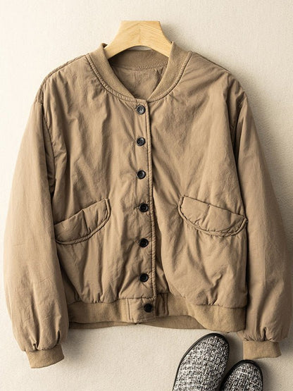 Long Sleeve Solid Round Neck 100% Natural Fabric Button Down Coat