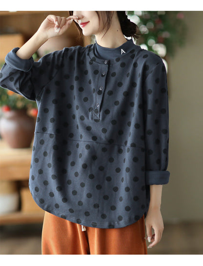 Vintage Polka-Dot Print Top-Paneled Cotton T-Shirt