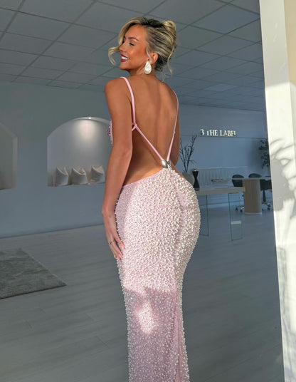 Blush Pink Beaded Cutout Maxi Gown