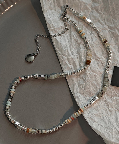 Chic Blue Square Stringing Beads Adjustable Silver Necklace