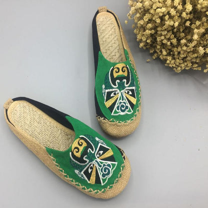 Women Peking Opera Facial Embroidered Casual Flats Home Slippers