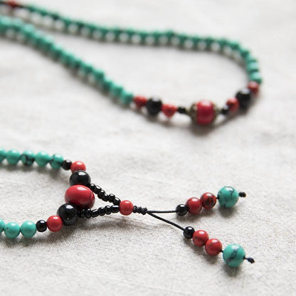 Ethnic Carnelian Bead Vintage Long Chain Lucky Green Women Necklace