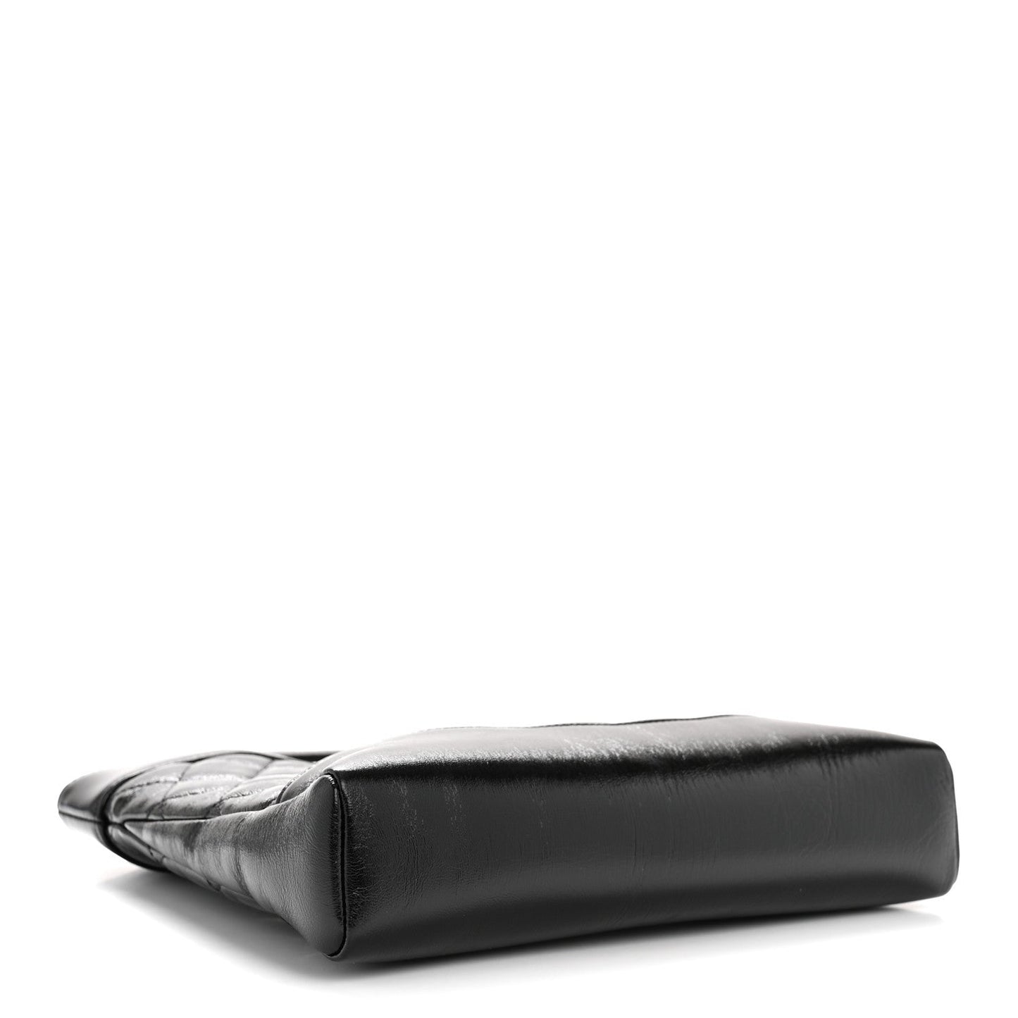 Shiny Crumpled Calfskin Quilted Mini 31 Shopping Bag Black