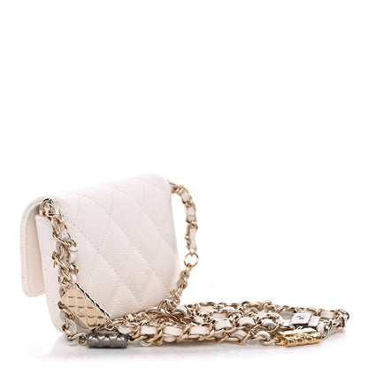 Caviar Quilted Belt Bag With Charms On Chain White