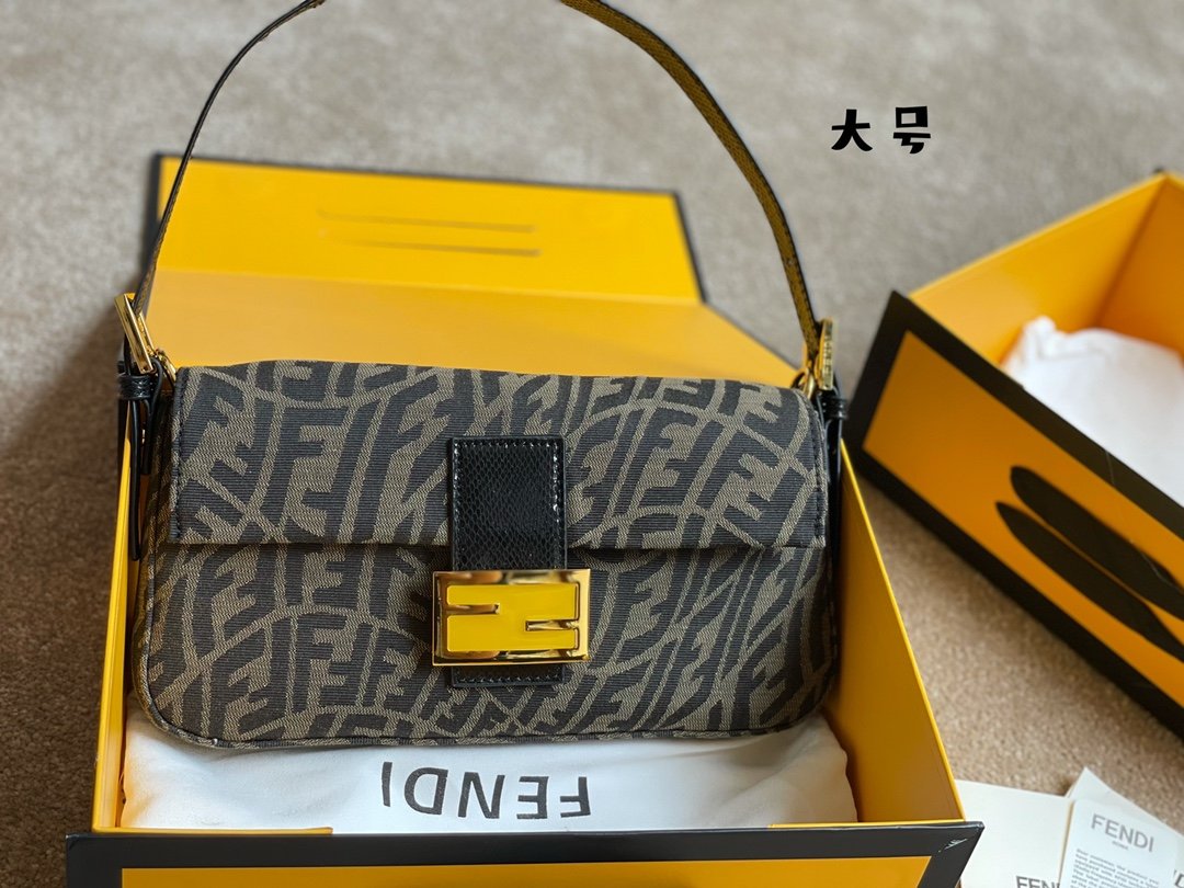 Fendi Women Baguette 1997 Brown Jacquard FF Vertigo Bag