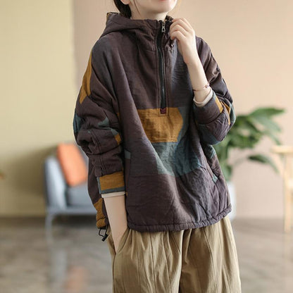 Winter Retro Cotton Linen Padded Hooded Coat
