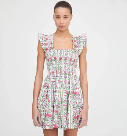 Couturebudthe Charlotte Nap Dress - Green Floral Block Stripe