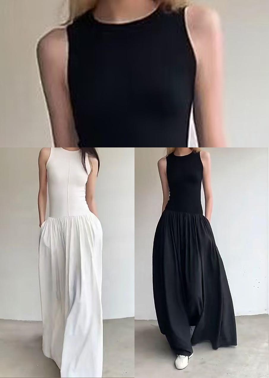 Italian Black Patchwork Silm Robe Dresses Sleeveless