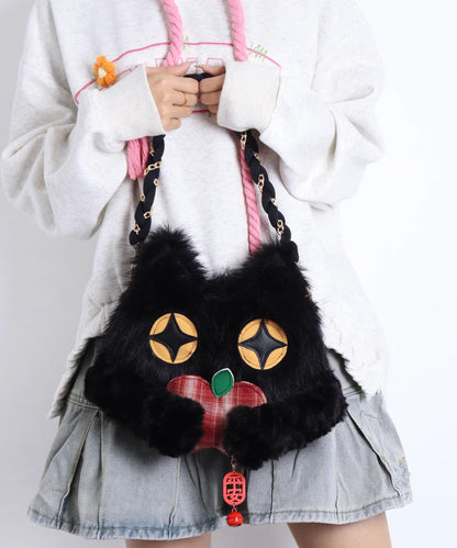 Cute Black Cat Shaped Fuzzy Fur Fluffy Shoulder Bags