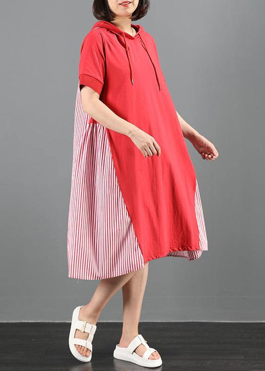 100% hooded patchwork striped quilting dresses Tutorials red Maxi Dress