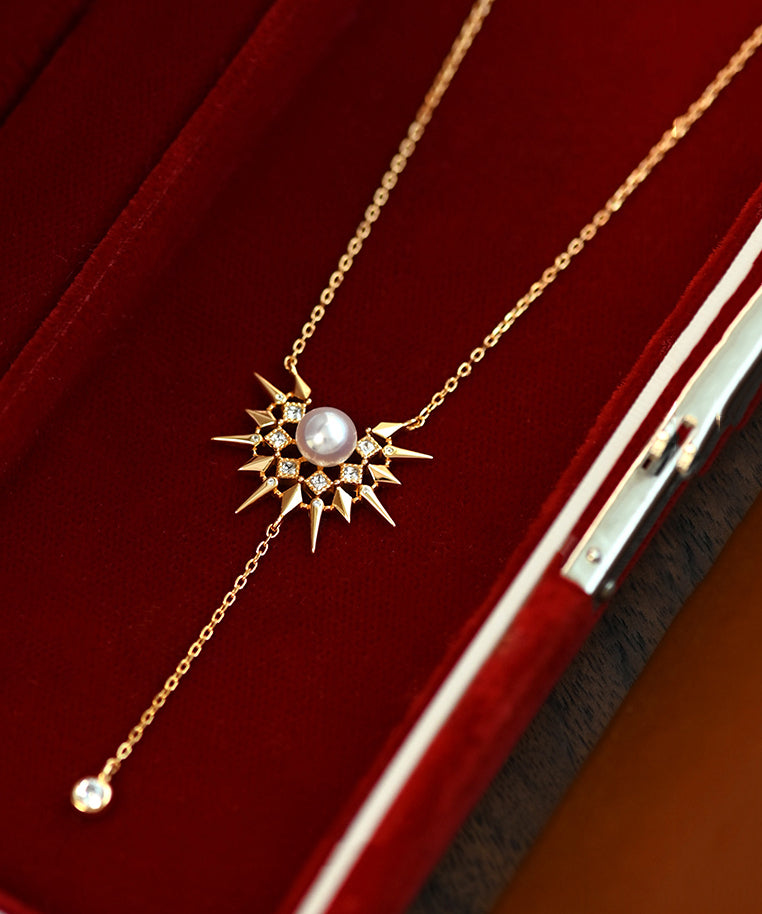 Chic Little Sun Pearl Adjustable Gold Plated Pendant Necklace