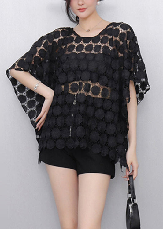 Bohemian White O-Neck Hollow Out Lace T Shirt Summer