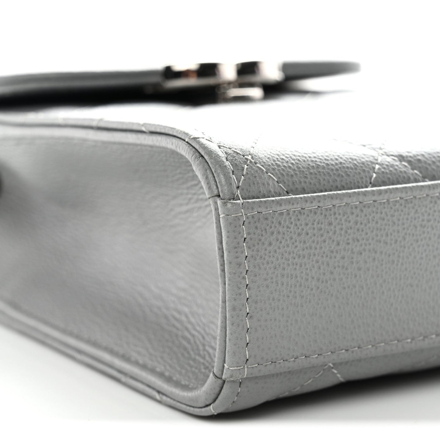 Grained Calfskin Quilted CC Box Clutch With Chain Grey