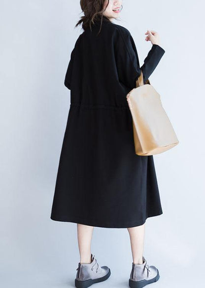 Simple Square Collar drawstring Fashion clothes For Women black Knee jackets fall
