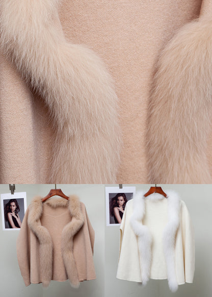 Elegant Milk Tea Camel Color Fox Collar Patchwork Woolen Coats Winter