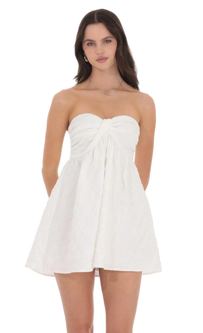 Textured Floral Babydoll Dress in White