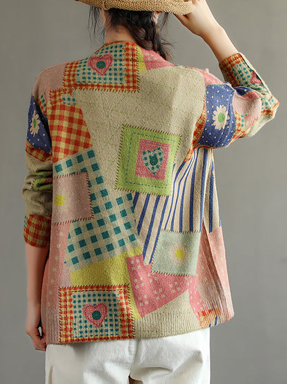 Plus Size - Stitching Pocket V Neck Long Sleeve Sweater Coat