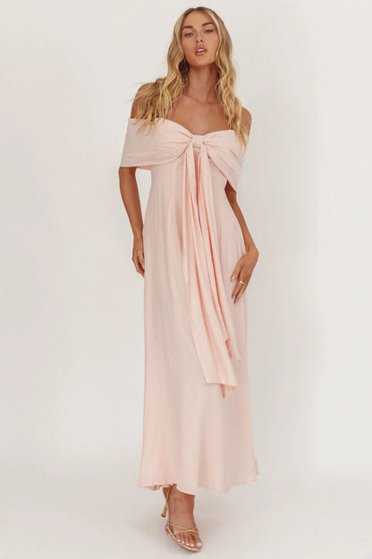 Lillibet Bow Tied Bust Midi Dress Pink