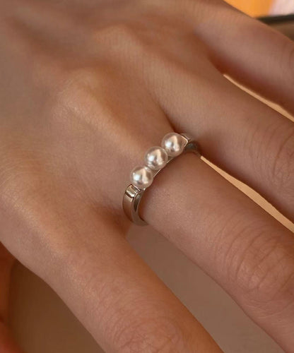 Stylish Silver Nail Pearl Gilding Rings