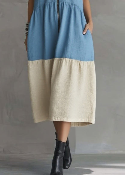 Casual Blue Vacation Maxi Dresses Zippered Patchwork Summer