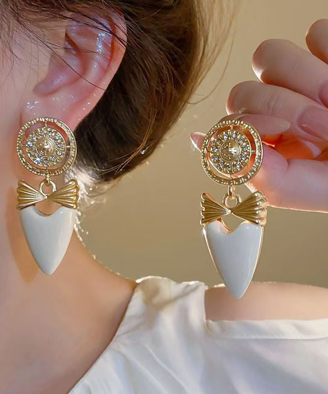 Elegant Gold Copper Alloy Zircon Bow Love Drop Earrings