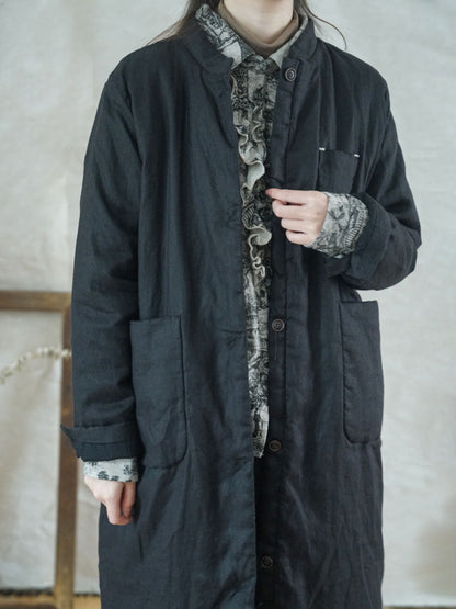 Women Winter Casual Button Pocket Solid Padded Coat