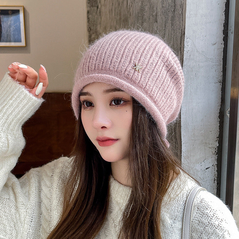 Women Winter Knitted Drawstring Hemming Warm Hat