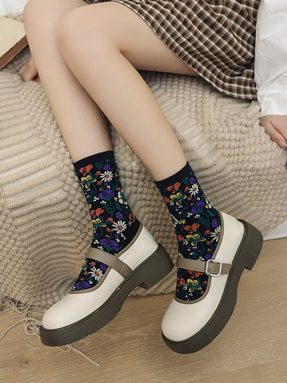 5 Pairs Ethnic Style Floral Women Socks