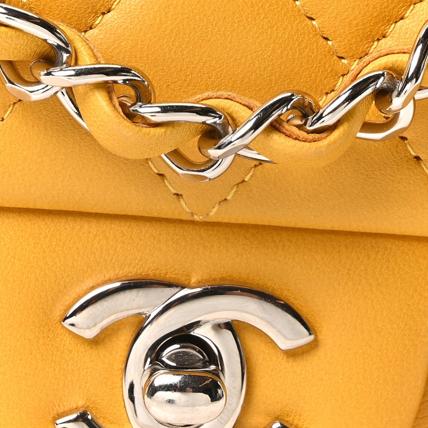 Lambskin Quilted Mini Rectangular Flap Yellow