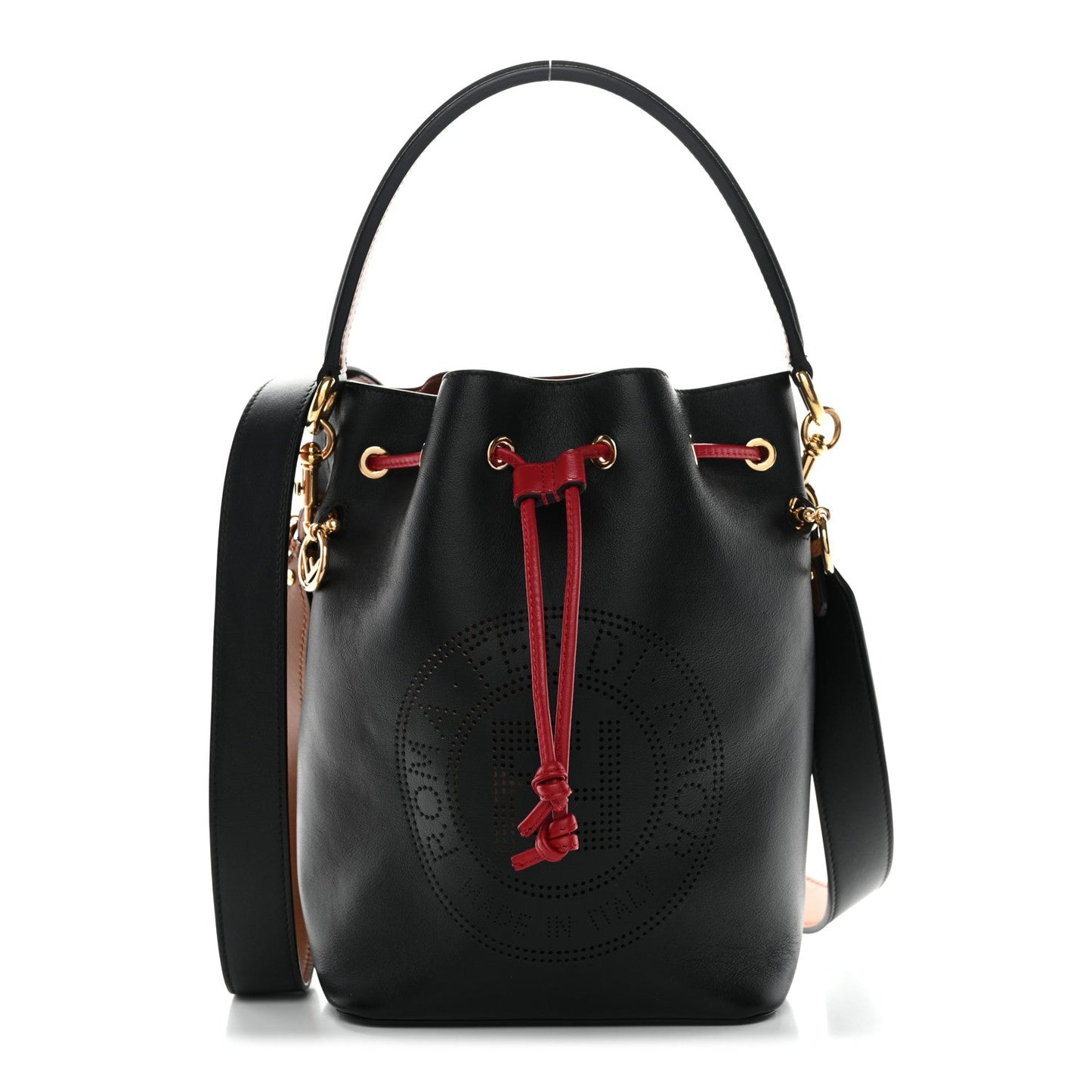 Vitello Grace F is Fendi Stamp Patch Perforated Small Mon Tresor Bucket Bag Black