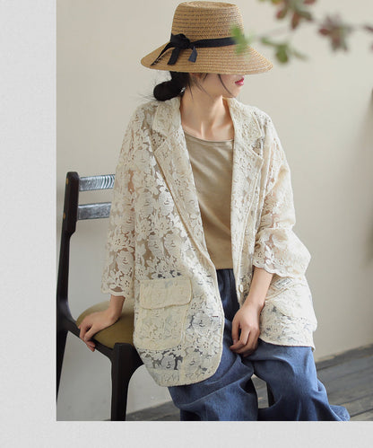 Loose Lace Embroidered Suit Collar Casual Slim Coat