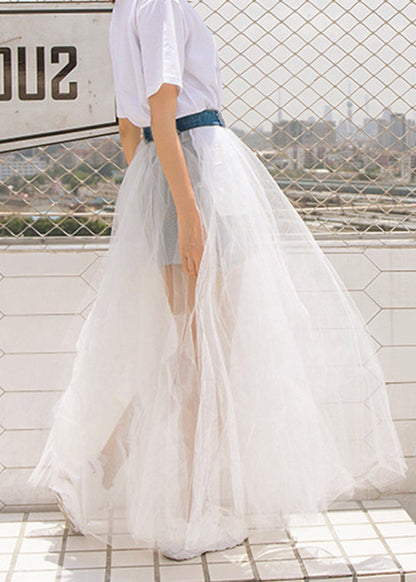 2024 New Black Tulle Patchwork Denim Skirt For Summer