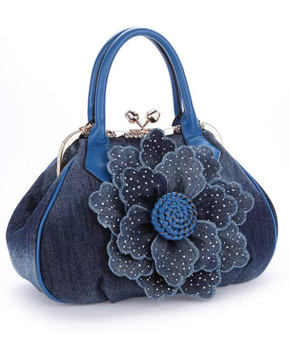 New Blue Flower Women's Denim Satchel Bag Handbag