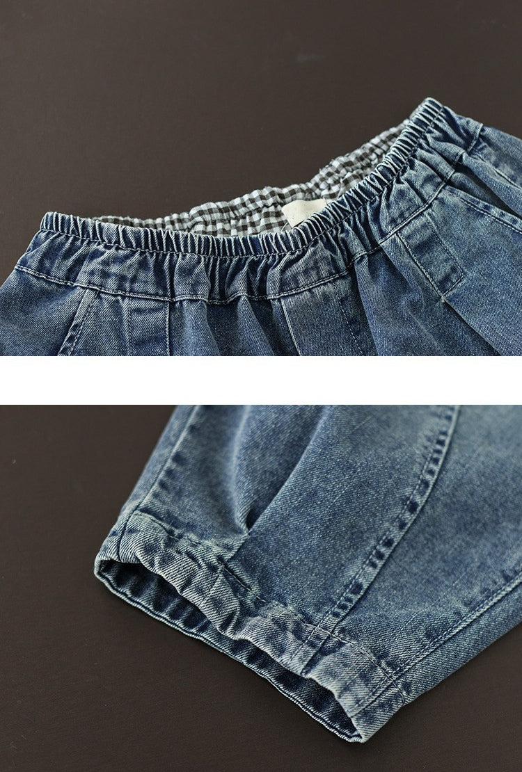 Pocket Embroidery High Waist Literary Retro Nine-point Harem Pants