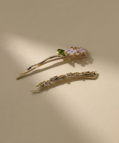 Chic Purple Alloy Zircon Crystal Drip Glaze Asymmetrical Floral Hairpin