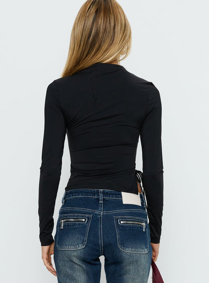 Solarah Tie Side Long Sleeve Top Black