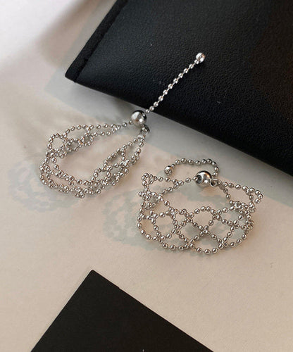 Chic Silk Hollow Out Tassels Adjustable Silver Rings
