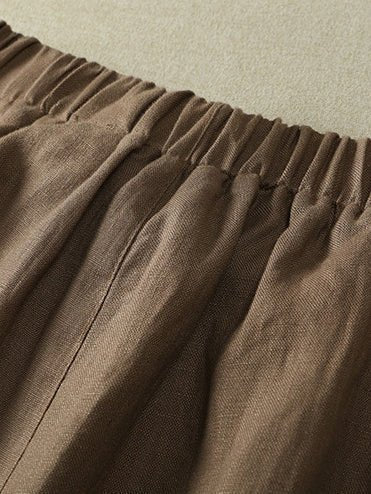 Loose Linen Loose Solid Bowknot Straight Pants
