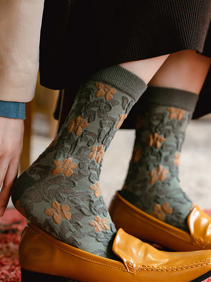 5 Pairs Floral Women Casual Cotton Autumn Winter Socks