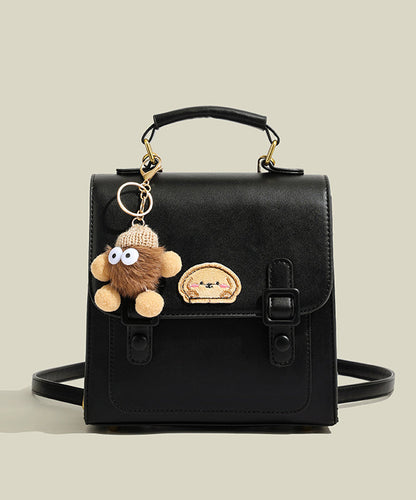 Cute Plush Toy Patchwork Faux Leather Backpack Bag