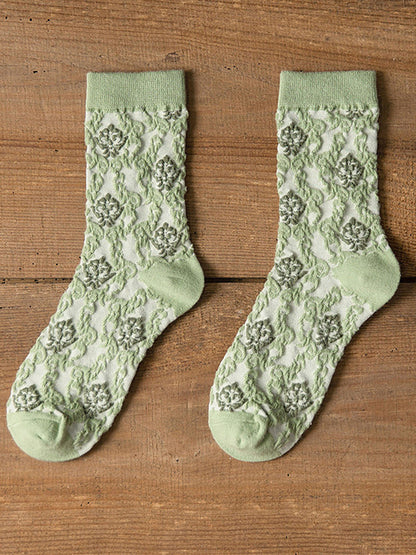 5 Pairs Floral Women Casual Cotton Autumn Winter Socks