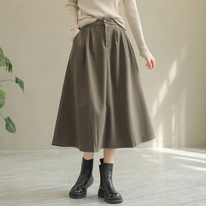 Women Autumn Solid Woolen Loose Skirt