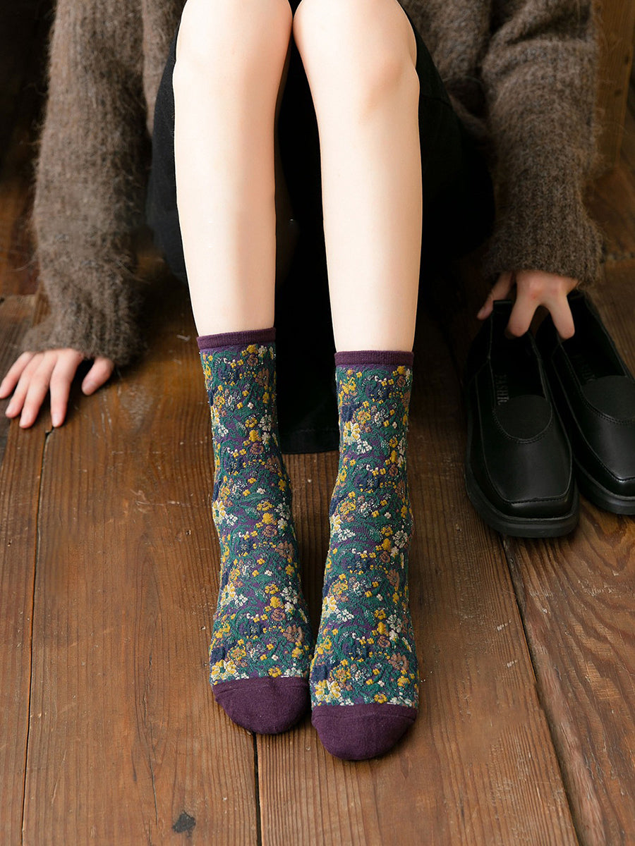 5 Pairs Winter Women Thick Retro Socks