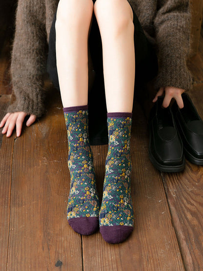 5 Pairs Winter Women Thick Retro Socks