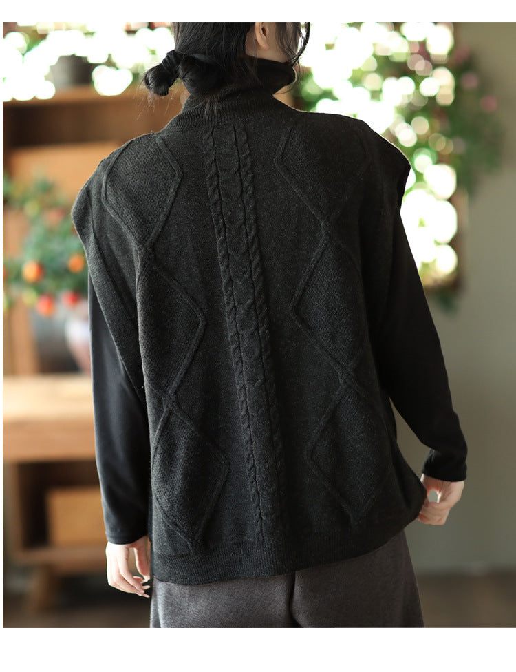 Vintage Twist Knit Turtleneck Vest