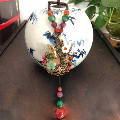 Alloy Bird Multicolor Agate Necklace