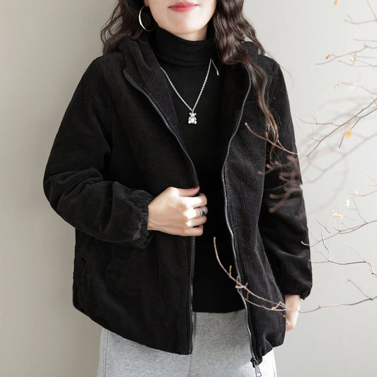 Winter Casual Fashion Cotton Corduroy Hooded Jacket