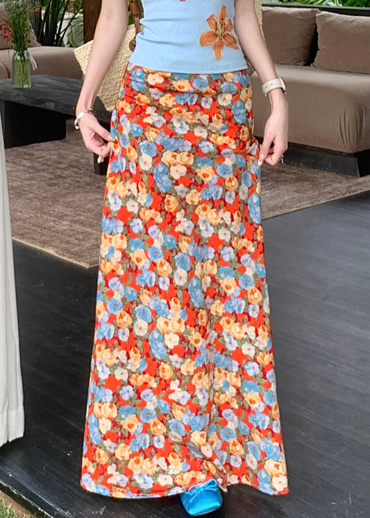 Novelty Orange Print High Waist Cotton Skirts Summer
