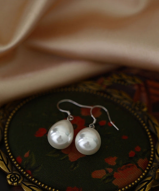 Simple Silk Sterling Silver Pearl Drop Earrings