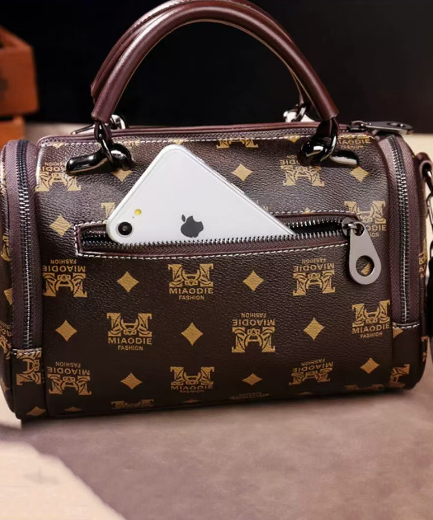 New Coffee Print Versatile Calf Leather Tote Bag